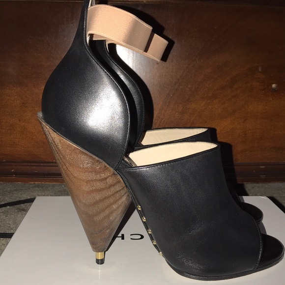 Givenchy Black Leather Heel with Brown Block Heel - Picture 2 of 3